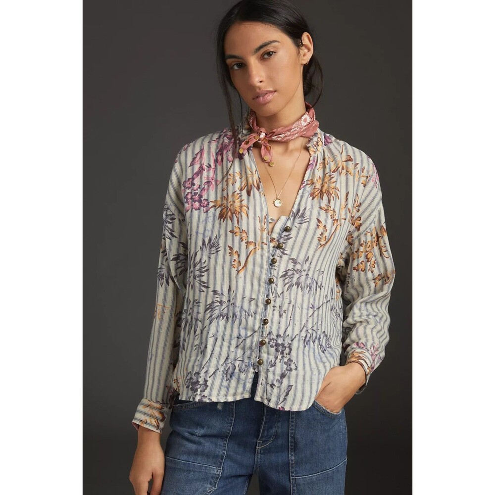 Anthropologie Pilcro The Tavi Ruffled Buttondown XSP Cottage Poetcore Ren Faire